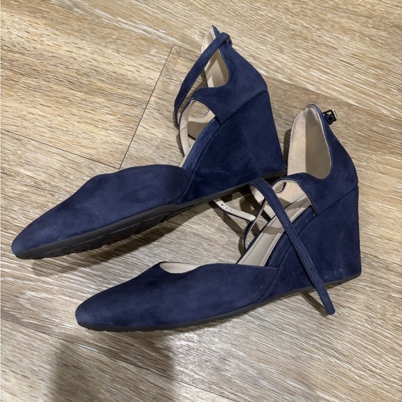 Cole Haan Grand OS Women's Size 8B Blue Suede Wedge Heel Ankle Strap Sandals - Picture 2 of 7